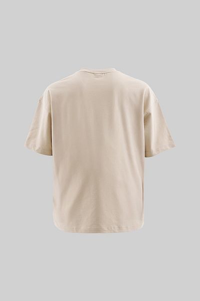 Machinist Men's Splater Look Colored Embroidered Oversize Soft Beige T-Shirt