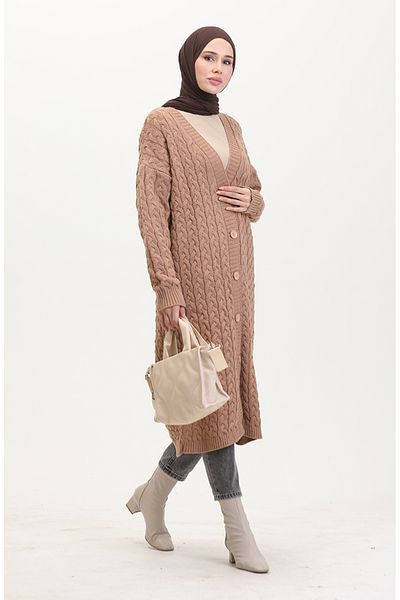 sefamerve Buttoned Long Knitwear Cardigan 0377-07 Camel