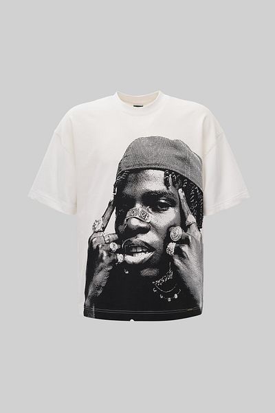 Machinist Men's Papper Printed Oversize Ecru T-Shirt