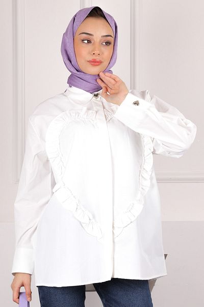 İmajButik Cămașă albă cu volane în față