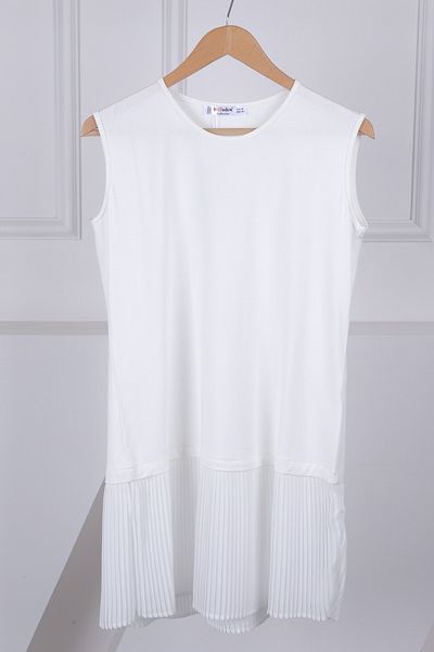 İmajButik Εσώρουχα Ecru Zero Sleeve Hem Πλισέ τουνίκ