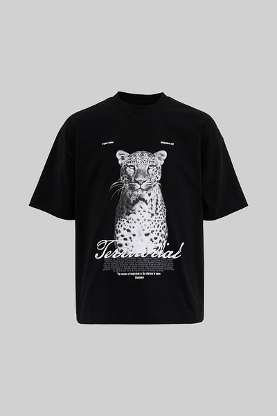 Machinist Men's Leopard Printed Oversize Black T-Shirt