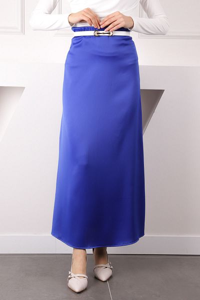 İmajButik Saks Μπλε Σατέν Φούστα με φερμουάρ στο πλάι