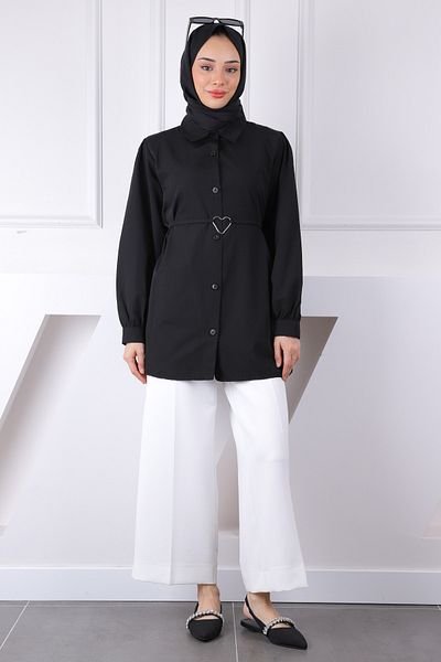 İmajButik Black Belted Buttoned Tunic