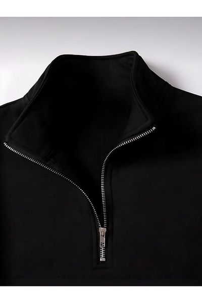 BLYDE LAYY Half Zipper Unprinted Black Sweatshirt