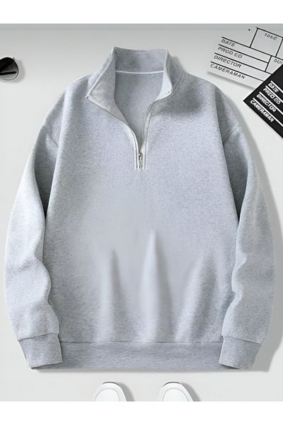 BLYDE LAYY Half Zipper Unprinted Gray Sweatshirt