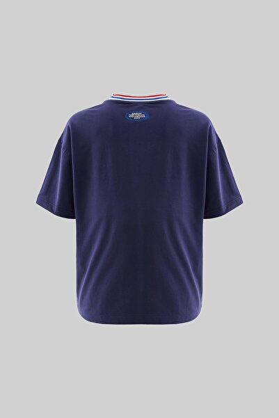 Machinist Чоловіча сорочка з смугастим коміром і вишитим великим написом Lacivert Tişört