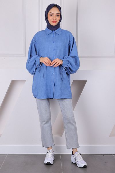 İmajButik Indigo Sleeve Tie Linen Tunic