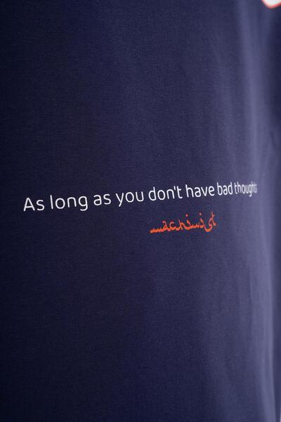 Machinist Чоловіча футболка оверсайз з принтом на спині та рукавах, темно-синього кольору