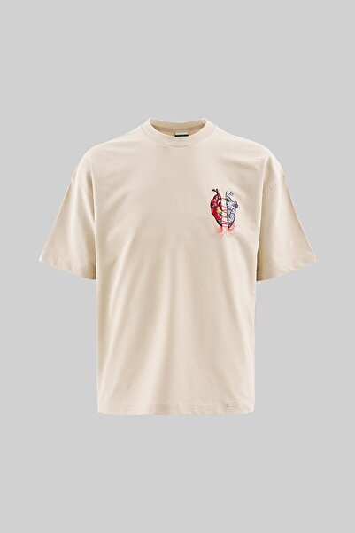 Machinist Tricou oversize pentru bărbați, cu broderie inimă, bej moale