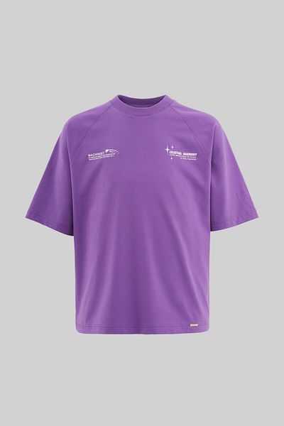 Machinist Men's Slogan Printed Raglan Oversize Purple T-Shirt