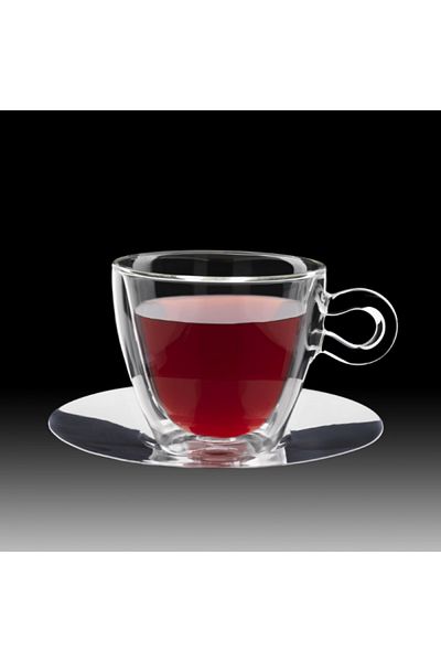 Stalgast Set of 2 universal heat-resistant glass cups with stainless steel saucers, 300 ml