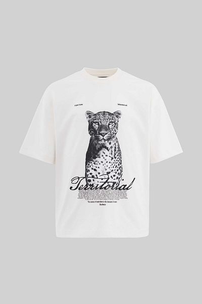 Machinist Men's Leopard Printed Oversize Ecru T-Shirt