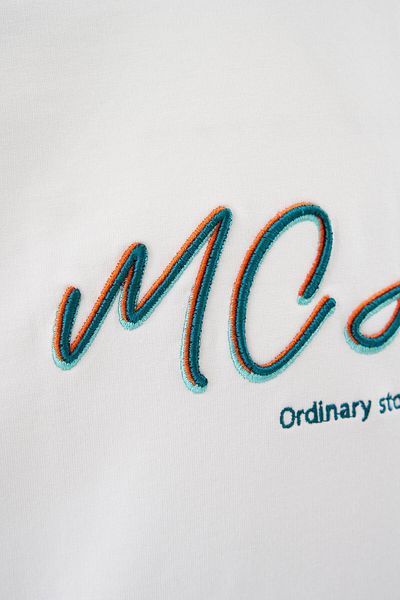 Machinist Men's Colored and Technical Embroidered Oversize Ecru T-Shirt