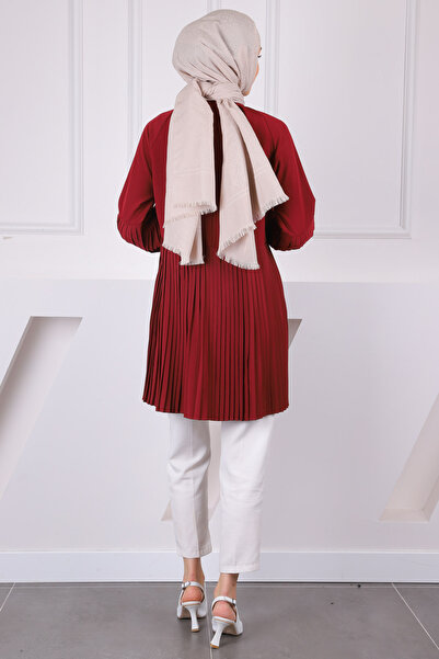 İmajButik Μπορντό πλισέ Modal Tunic