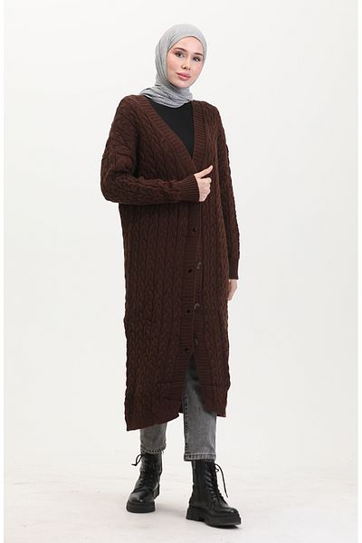sefamerve Buttoned Long Knitwear Cardigan - 0377-05 Brown