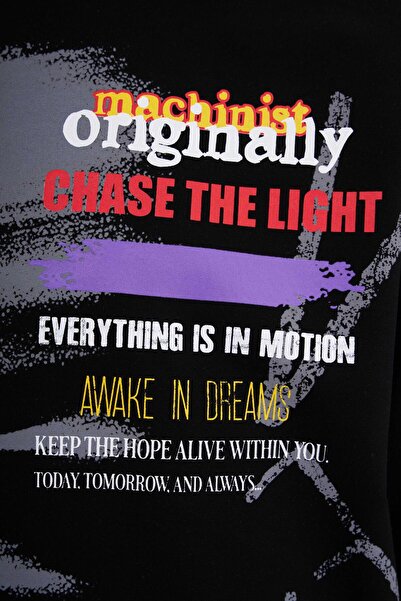 Machinist Ανδρικό πολύχρωμο και σλόγκαν εμπριμέ μαύρο μπλουζάκι