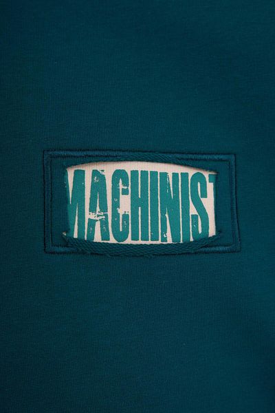 Machinist Men's Patchwork and Embroidered Oversize Oil Green T-Shirt