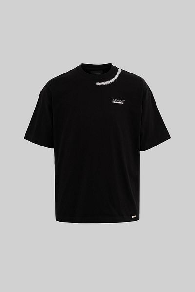 Machinist Men's Technical Zig-Zag Embroidered Oversize Black T-Shirt
