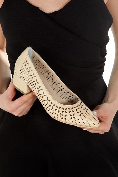 Modabuymus Tiran Beige Color Genuine Leather Stiletto Short Thick Heeled Summer Shoes