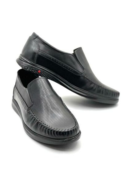 BESS SHOES Black Genuine Leather, Summer, Full Orthopedic, Ultra Comfortable, Loafer Shoes, Men's Casual Shoes