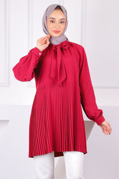 İmajButik Plum Pleated Modal Tunic