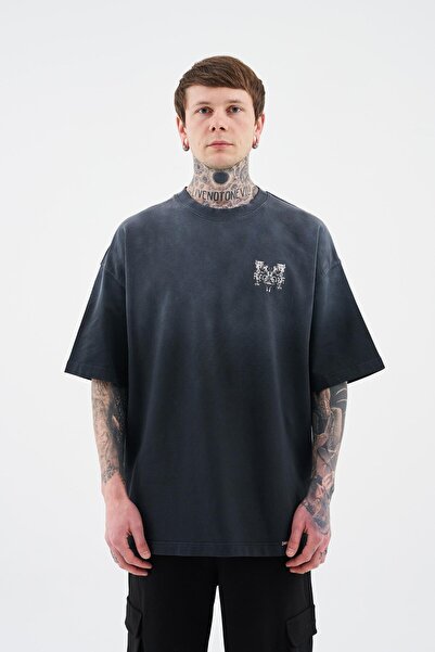 Machinist Ανδρικό μπλουζάκι με γράμμα M Washed Washed Oversize Μαύρο T-Shirt