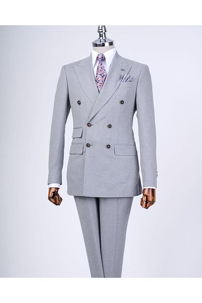 TerziAdemAltun Italian style slim fit striped jacket pants suit gray T9945