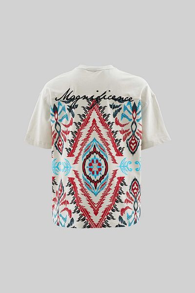 Machinist Men's Ethnical Printed and Embroidered Space Gray T-Shirt