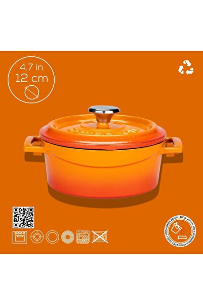 Lava Tencere Mini Yuvarlak Turuncu Trendy Kapak 12 Cm