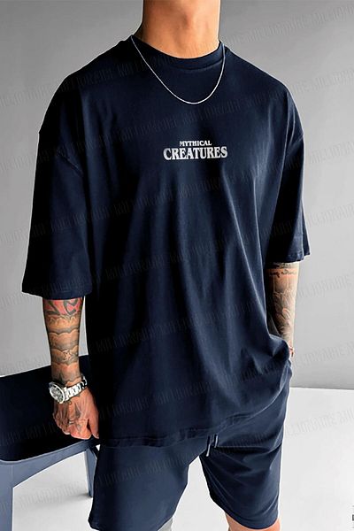 Millionaire Ανδρικό μπλουζάκι Navy Blue Creatures Oversize Loose Wide Fit Loose Cut T-shirt