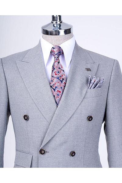 TerziAdemAltun Italian style slim fit striped jacket pants suit gray T9945