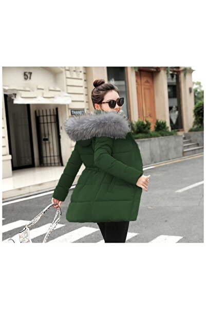 Barbora Kürk Yaka Orta Boy Şık Kadın Kışlık Şişme Mont