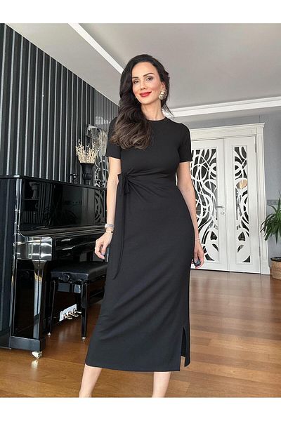 Atelier Derin Rochie neagră în modal cu cravată laterală