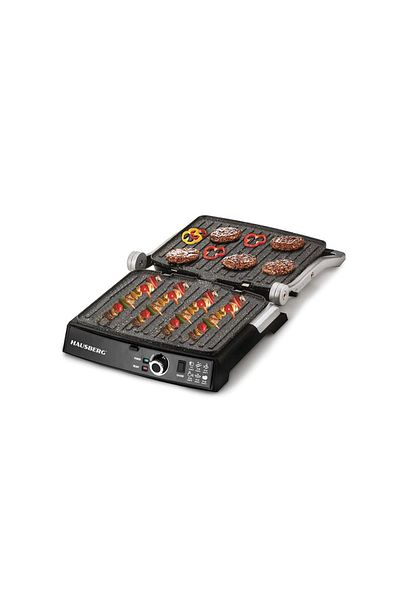 Hausberg Elektrický gril HB633RS, 2000-2200 W, nepřilnavé desky, 30x24,5 cm, termostat, červený