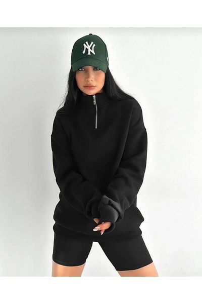 BRLKN 3 Thread Half Zipper Stand Collar Sweatshirt with Fleece Inside Winter Unisex