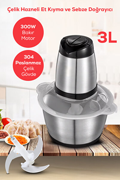 ALFAGİFT 3 Litre Çelik Hazneli Büyük Et Kıyma Makinesi ve Sebze Doğrayıcı Rondo