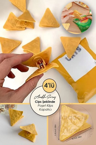 Anadolu Saray 4-Piece Fried Chips Shaped Bag Sealer Clip Am Balancing and Leakproof Bag Sealing Apparatus