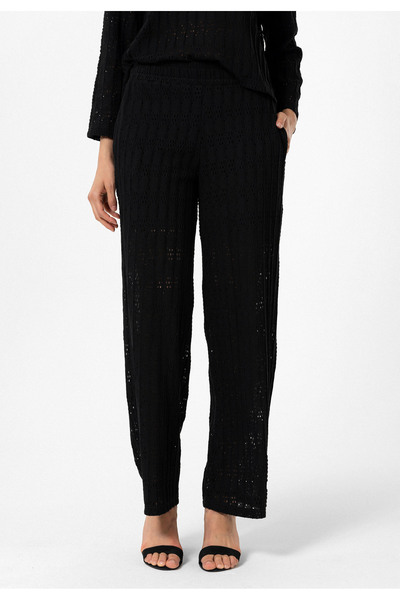 Williot Johanna Чорні ажурні в'язані штани з еластичним поясом, трубоподібними штанинами та кишенями, прямий крій, жіночі штани