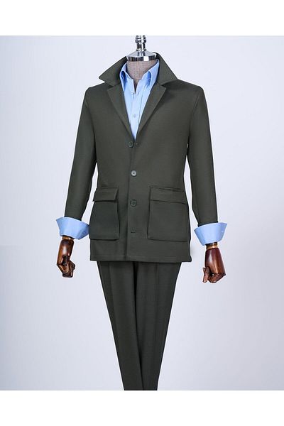 TerziAdemAltun Men's Sports Set - Italian Style, Jacket and Pants in Khaki T13231