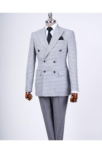 TerziAdemAltun Men's Slim Fit Italian Style Combination - Jacket and Trousers Set Gray T13081