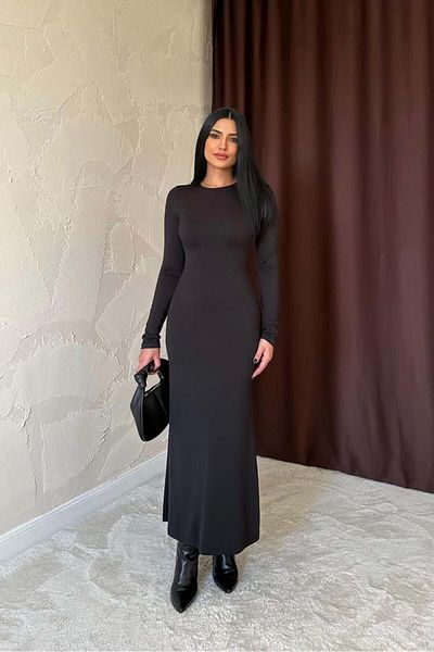 Classi Fashion Γυναικείο μαύρο μακρυμάνικο φόρεμα που αγκαλιάζει το σώμα - Casual Hijab Combination