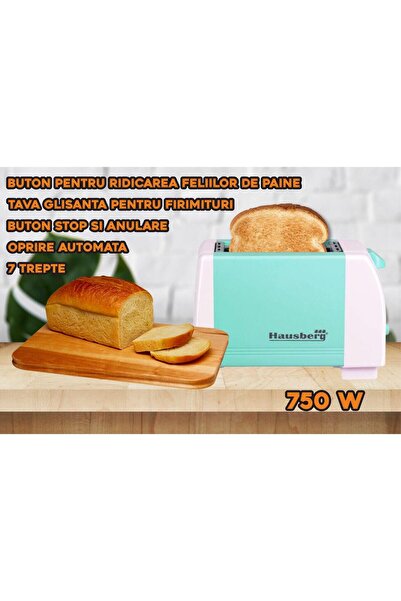 Hausberg Prajitor de paine HB-150BL, 750 W, 2 felii, 7 trepte reglare temperatura, oprire automata, Bleu
