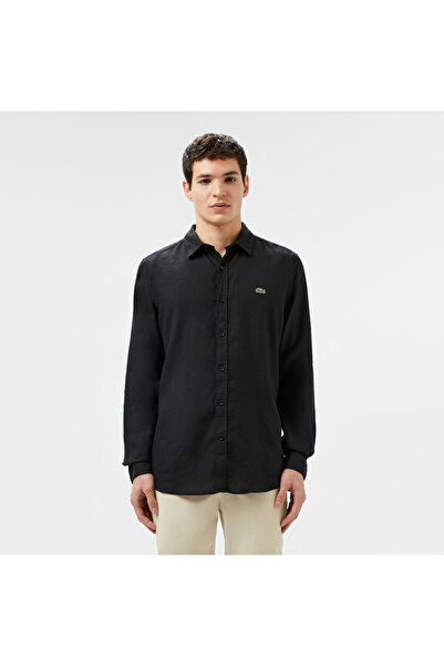 Lacoste Erkek Slim Fit Keten Siyah Gömlek