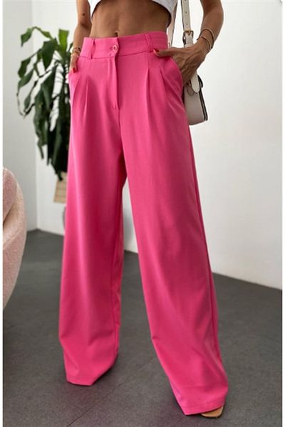 Stil Sepeti Women Pink Double Pleated High Waist Palazzo Pants Tl- 100080074