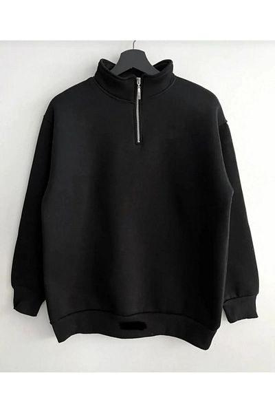 BRLKN 3 Thread Half Zipper Stand Collar Sweatshirt with Fleece Inside Winter Unisex