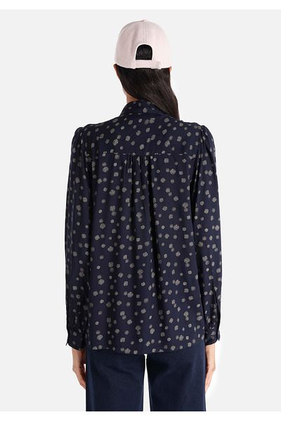 Colin's Cămașă Slim Fit, cu gât, cu imprimeu, pentru femei, albastru bleumarin, cu mânecă lungă