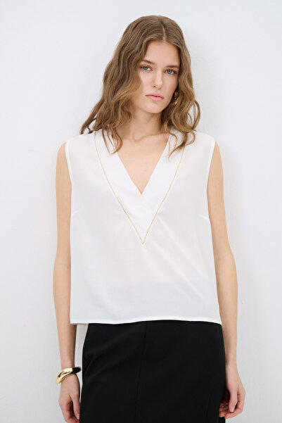 adL Taş Detaylı Kolsuz  Örme Bluz