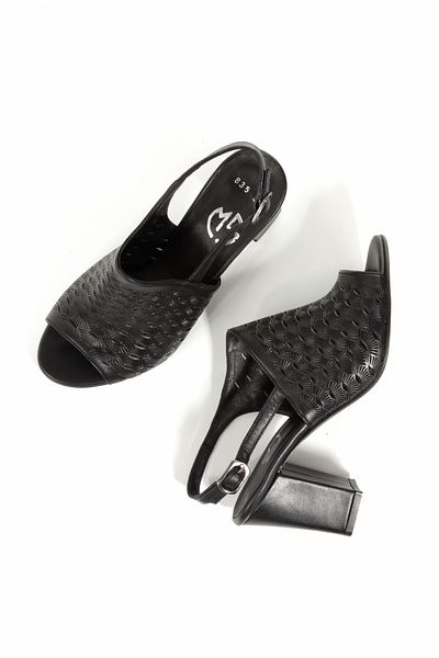 Modabuymus Villy Black Genuine Leather Sandals Asymmetrical Heeled Shoes