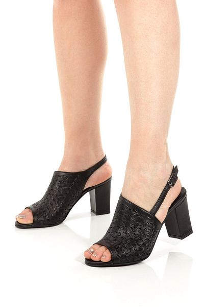 Modabuymus Villy Black Genuine Leather Sandals Asymmetrical Heeled Shoes